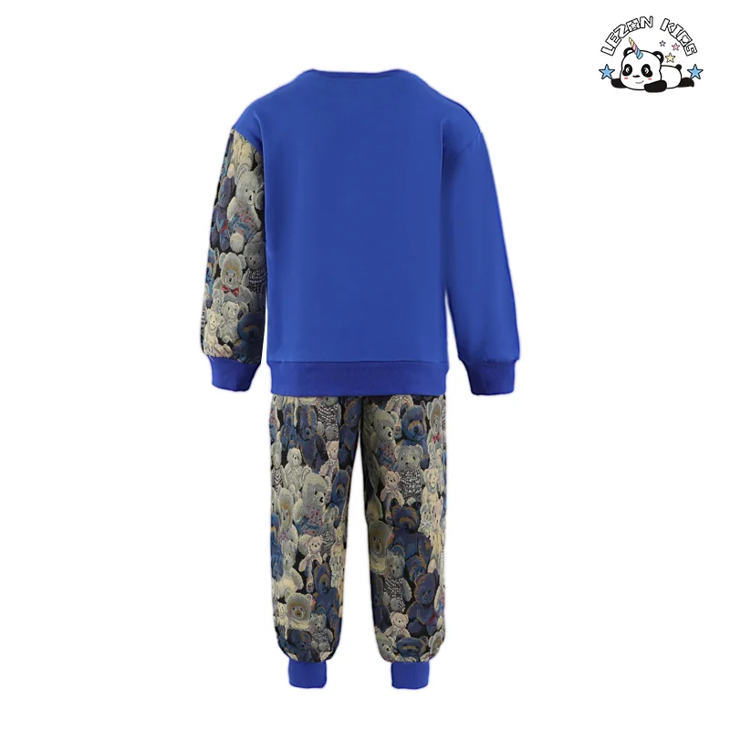LEZONKIDS - Kids Outfit Set Bear Patch Printed Private Label Baby Boys Sets Clothes Kids Fall Clothing
